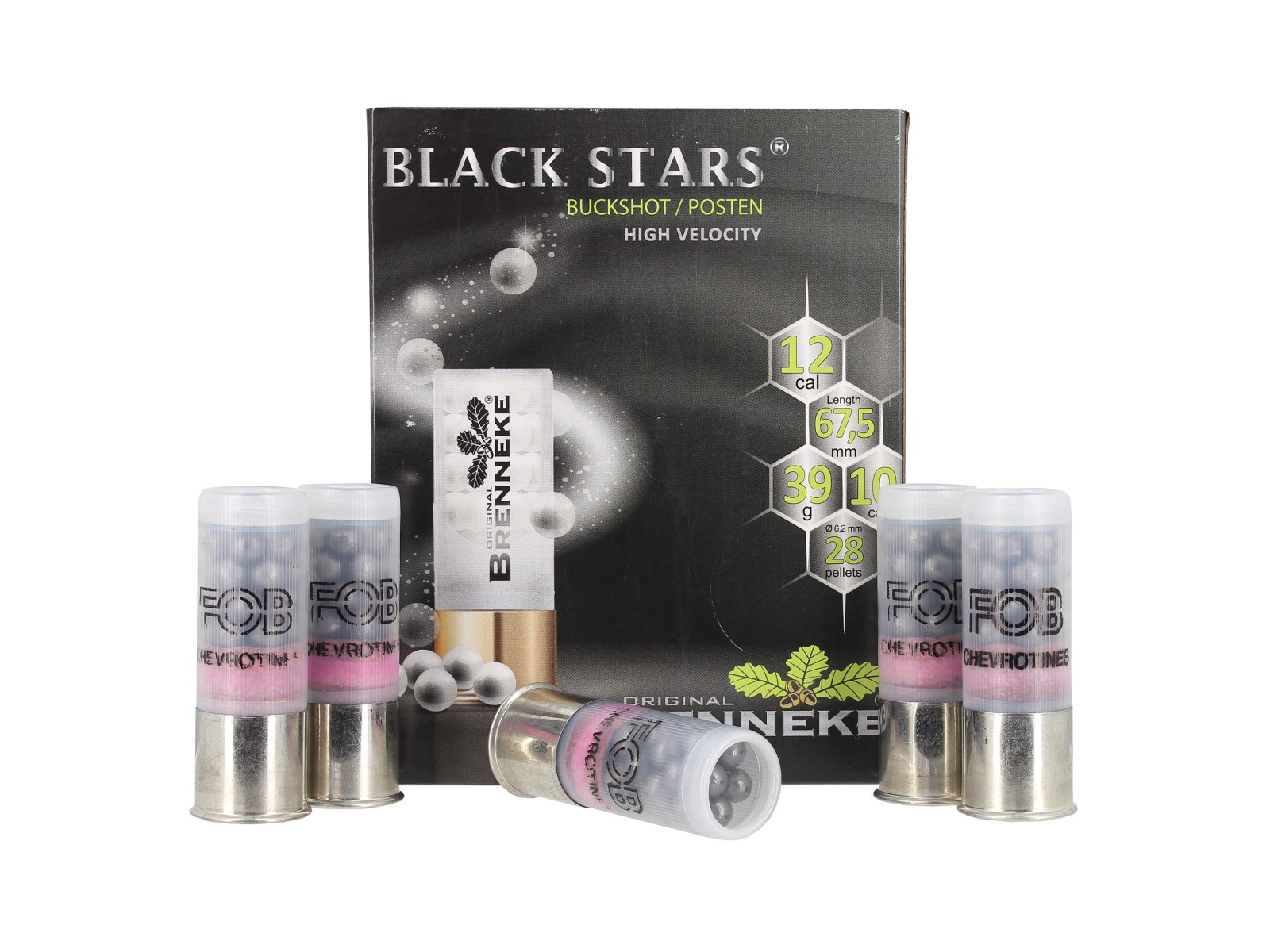 Cartridges - Brenneke - Black Stars BUCKSHOT - 6.2 mm - 28 pellets - 12/67,5 (x10)