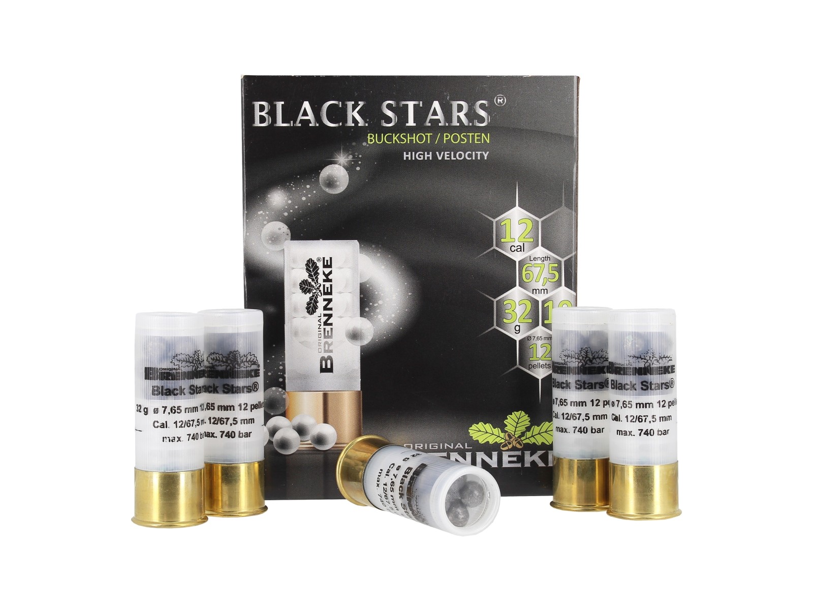 Cartridges - Brenneke - Black Stars BUCKSHOT - 7,65 mm - 12 pellets -12/67,5 (x10)
